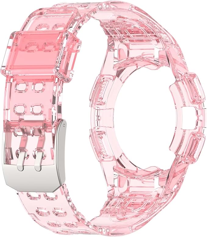 FTRONGRT Armband Kompatibel mit Samsung Galaxy Watch FE 40mm, Weiche Schutzhülle und Tragegurt integriert, Rundum-Schutz, Anti-Rutsch Ersatz-Uhrenarmband Kompatibel.Transparentes Rosa