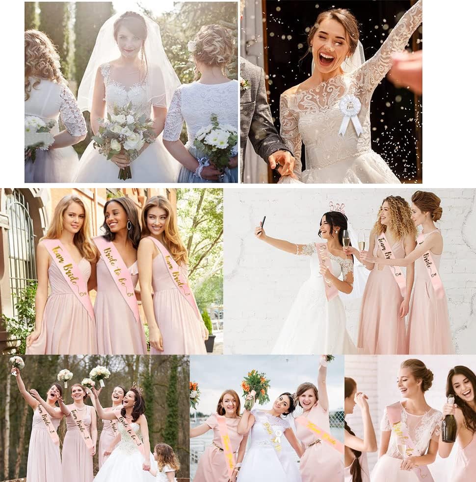 Deko Schärpe Set, 15PCS Braut to Be und Team Bride Schärpe Set mit 10 Team Bride Schärpe, 1 Braut Schärpe, Schleier, Abzeichen, Tiara, Tattoos, Accessoires Frauen für Junggesellinnenabschied