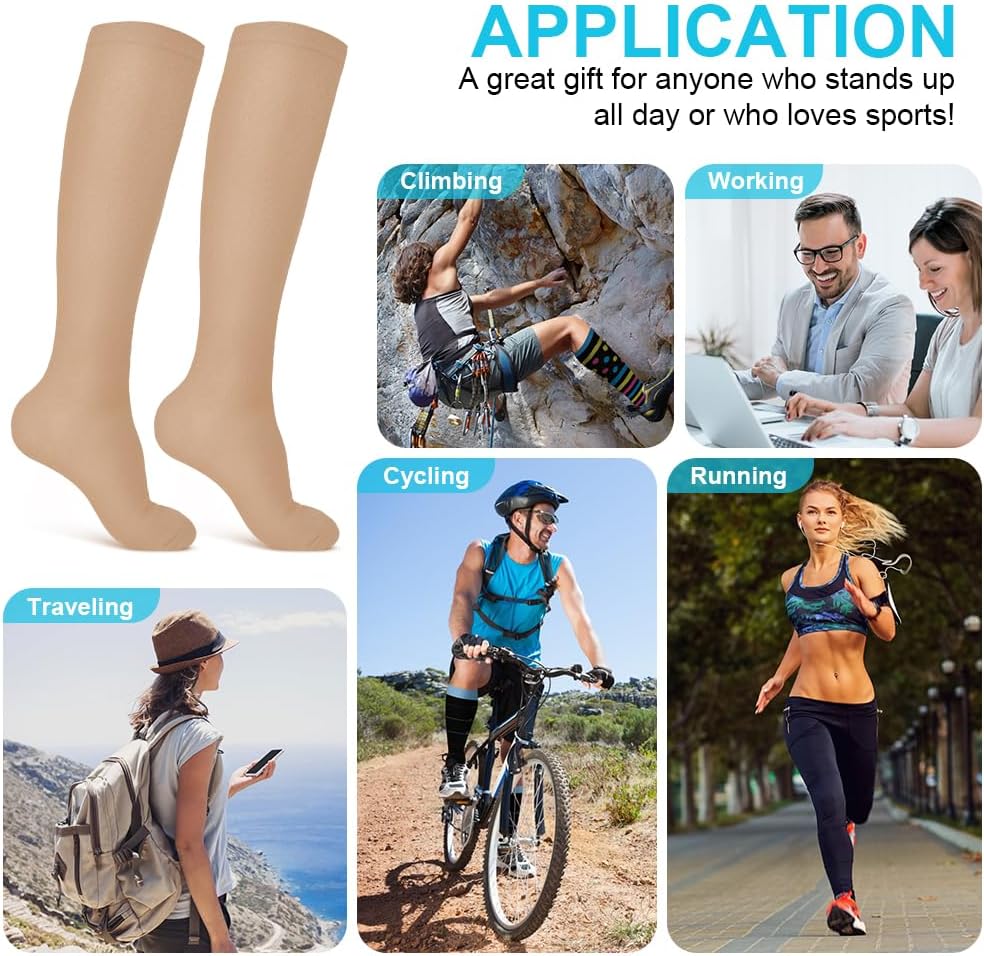 ACWOO Kompressionsstrümpfe Bunt für Damen Herren, 3 Paar Stützstrümpfe Medizinisch Kompressionssocken mit 15-20 Mmhg Bunt Thrombosestrümpfe, Compression Socks für Laufen, Sport, Flug, Radsport