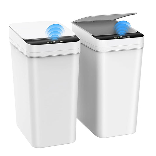 Kssvzz 2er Set Sensor Mülleimer, 10L Mülleimer Bad, Elektrischer Mülleimer mit Deckel, Badezimmer Mülleimer, Automatischer Mülleimer für Büro/Bad/Küche/Schlafzimmer (Weiß)