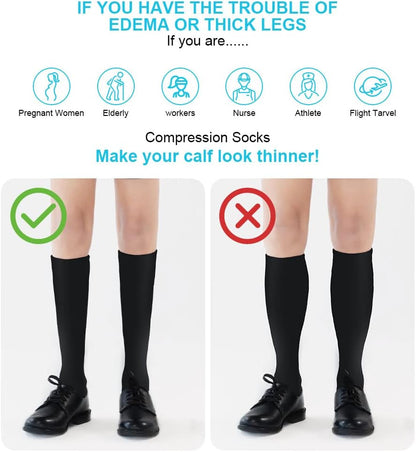 ACWOO Kompressionsstrümpfe für Damen Herren, 3 Paar Stützstrümpfe Medizinisch Kompressionssocken mit 15-20 Mmhg Schwarz Thrombosestrümpfe, Compression Socks für Laufen, Sport, Flug, Radsport