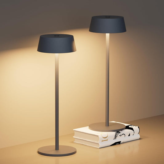 Klighten Kabellos Touch Akku Tischlampe 2 Stück Dimmbare Metall Aluminium Akkubetrieben Schwarz LED Tischlampe IP54 Wasserdichte Outdoor Tragbare Tischleuchte für innen/außen,Anthrazit