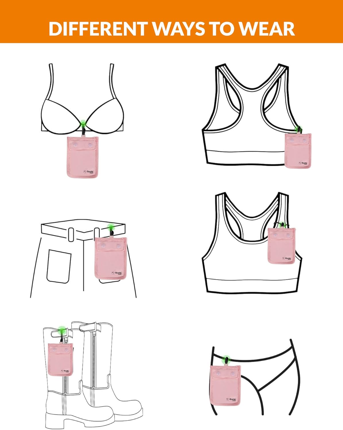 Boxiki Reise geheimes Reisebrieftasche für Frauen Reggio Emilia - versteckte Tasche für Pass, Geld und Werte - geeignet für alle BHs von Bra - Pink