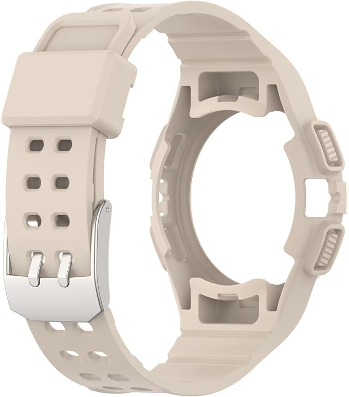 FTRONGRT Armband Kompatibel mit Samsung Galaxy Watch FE 40mm, Weiche Schutzhülle und Tragegurt integriert, Rundum-Schutz, Anti-Rutsch Ersatz-Uhrenarmband Kompatibel.Elfenbeinweiß