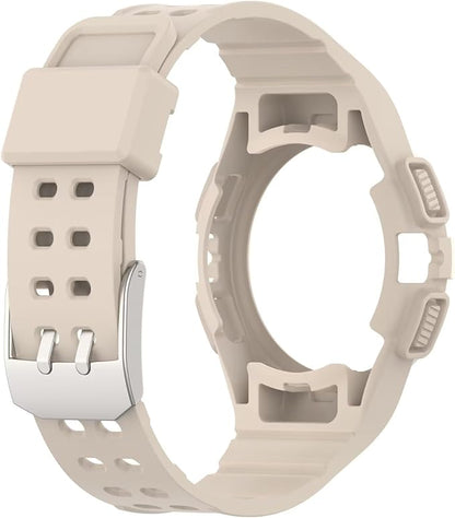 FTRONGRT Armband Kompatibel mit Samsung Galaxy Watch FE 40mm, Weiche Schutzhülle und Tragegurt integriert, Rundum-Schutz, Anti-Rutsch Ersatz-Uhrenarmband Kompatibel.Elfenbeinweiß