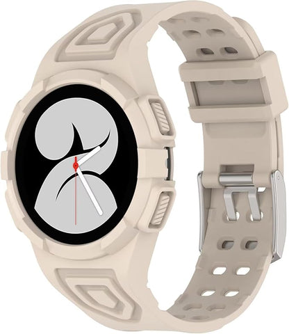 FTRONGRT Armband Kompatibel mit Samsung Galaxy Watch FE 40mm, Weiche Schutzhülle und Tragegurt integriert, Rundum-Schutz, Anti-Rutsch Ersatz-Uhrenarmband Kompatibel.Elfenbeinweiß
