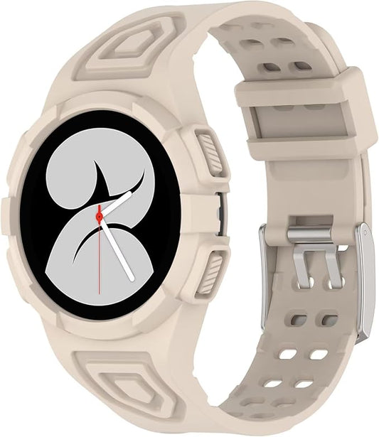 FTRONGRT Armband Kompatibel mit Samsung Galaxy Watch FE 40mm, Weiche Schutzhülle und Tragegurt integriert, Rundum-Schutz, Anti-Rutsch Ersatz-Uhrenarmband Kompatibel.Elfenbeinweiß