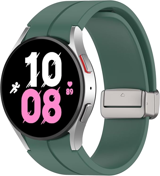 FTRONGRT Armband Kompatibel mit Samsung Galaxy Watch 7/Watch FE, TPU-Silikon, Weich und Bequem, Ersatz Uhrenarmband Kompatibel mit Samsung Galaxy Watch 7/Watch FE.Silberne Schnalle Dunkelgrün