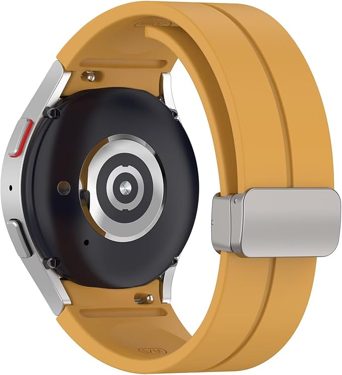 FTRONGRT Armband Kompatibel mit Samsung Galaxy Watch 7/Watch FE, TPU-Silikon, Weich und Bequem, Ersatz Uhrenarmband Kompatibel mit Samsung Galaxy Watch 7/Watch FE.Silberne Schnalle Gelb