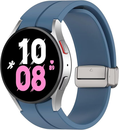 FTRONGRT Armband Kompatibel mit Samsung Galaxy Watch 7/Watch FE, TPU-Silikon, Weich und Bequem, Ersatz Uhrenarmband Kompatibel mit Samsung Galaxy Watch 7/Watch FE.Silberne Schnalle Premium-Blau