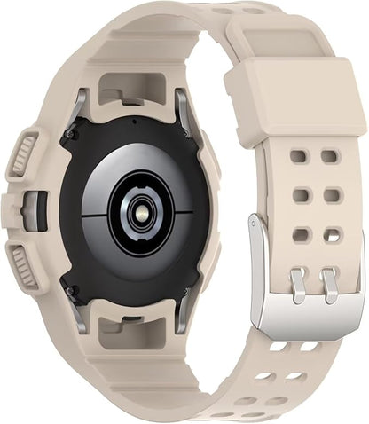 FTRONGRT Armband Kompatibel mit Samsung Galaxy Watch FE 40mm, Weiche Schutzhülle und Tragegurt integriert, Rundum-Schutz, Anti-Rutsch Ersatz-Uhrenarmband Kompatibel.Elfenbeinweiß