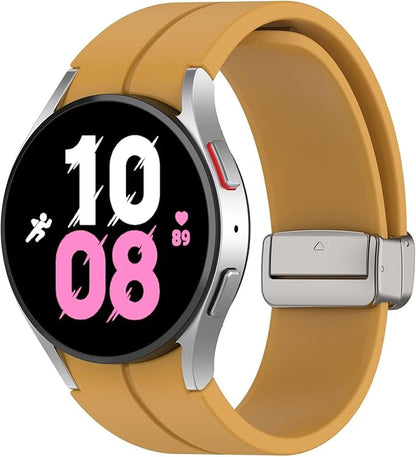 FTRONGRT Armband Kompatibel mit Samsung Galaxy Watch 7/Watch FE, TPU-Silikon, Weich und Bequem, Ersatz Uhrenarmband Kompatibel mit Samsung Galaxy Watch 7/Watch FE.Silberne Schnalle Gelb