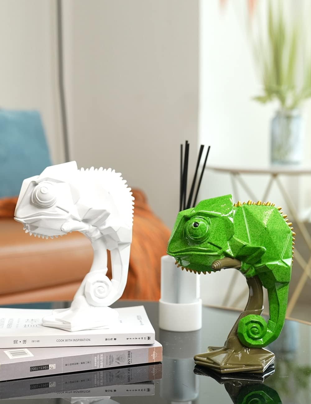 NENBOLEC Eidechse Statue Skulpturen Modern Arts Dekor Tier Geschenk Figuren Polyresin Grün 22cm