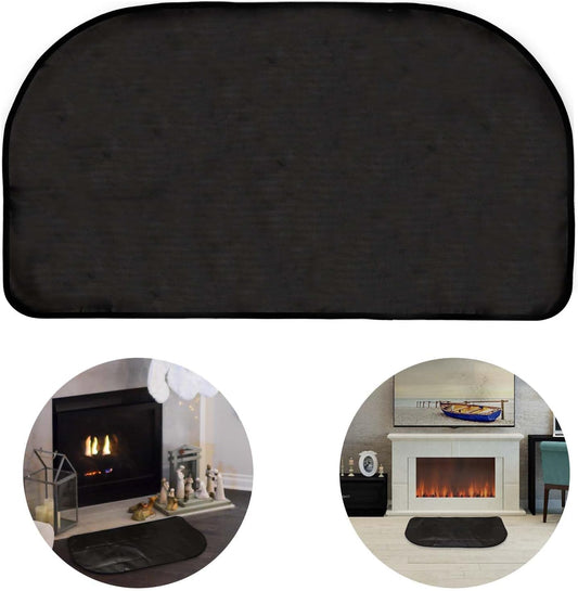 NQEUEPN Kaminmatte, 122x61cm Halbrund Feuerbeständiger Bodenbelags Schutz Hitzebeständige Untergrillmatte für Holzofen im Innen- und Außenbereich (Schwarz)