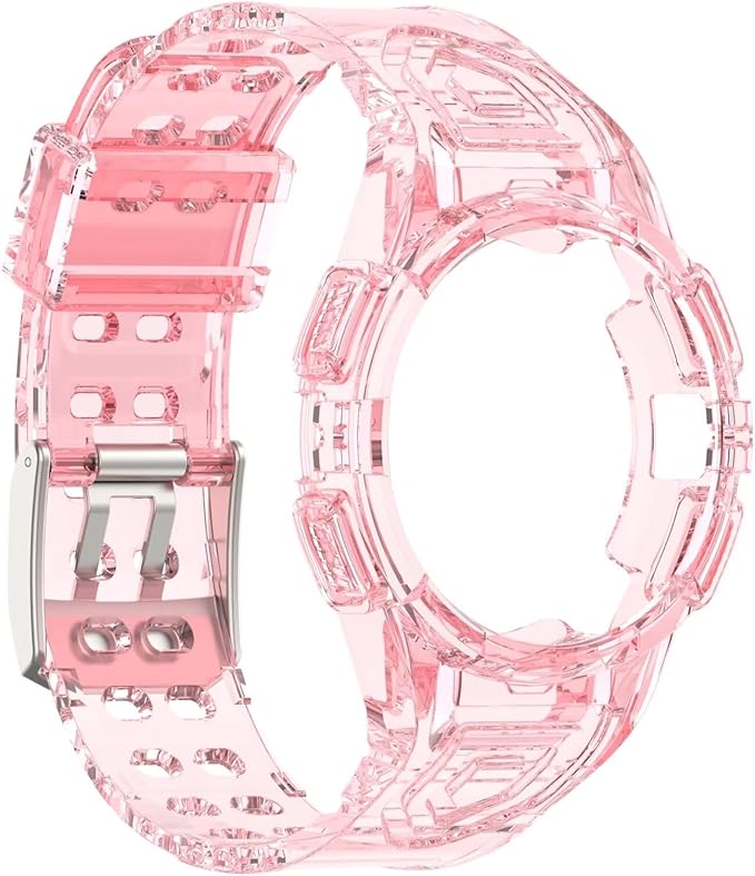 FTRONGRT Armband Kompatibel mit Samsung Galaxy Watch FE 40mm, Weiche Schutzhülle und Tragegurt integriert, Rundum-Schutz, Anti-Rutsch Ersatz-Uhrenarmband Kompatibel.Transparentes Rosa