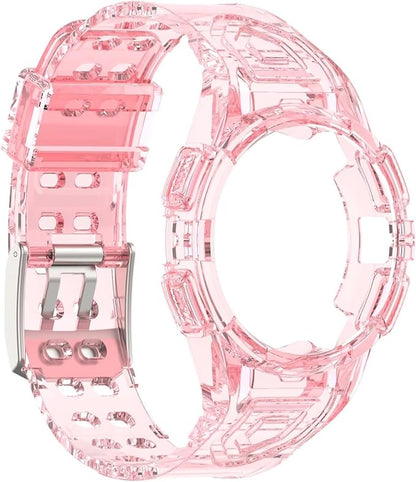 FTRONGRT Armband Kompatibel mit Samsung Galaxy Watch FE 40mm, Weiche Schutzhülle und Tragegurt integriert, Rundum-Schutz, Anti-Rutsch Ersatz-Uhrenarmband Kompatibel.Transparentes Rosa