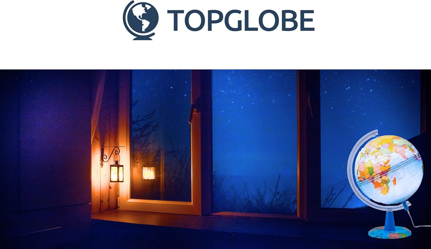 Topglobe TOPGLOBE Beleuchteter Globus 20 cm – französische Karte – moderne politische Globe – Dekoration für Bildung/Geographie/Büro