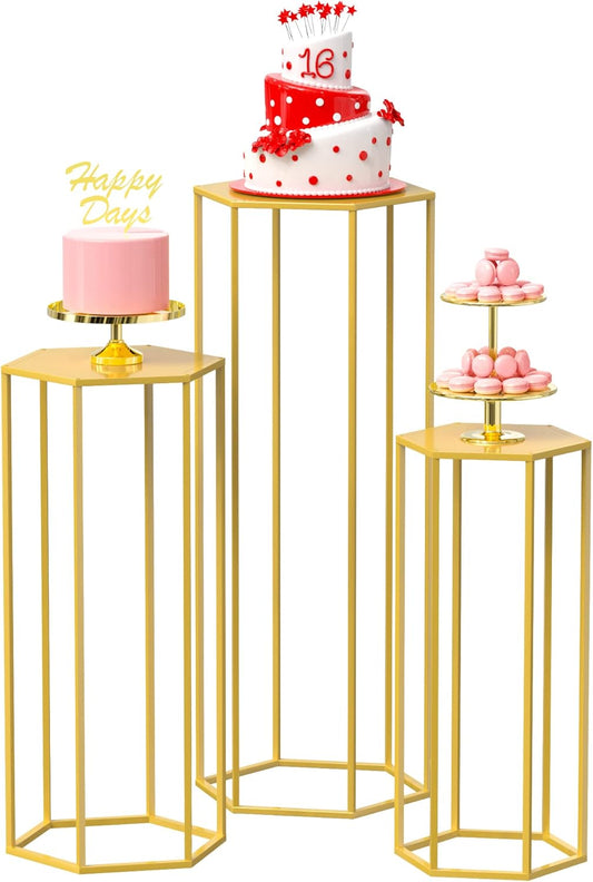Wokceer Gold Sockel Stand Zylinder Ständer für Party 35.43" Set von 3 Nesting Display Zylinder Tische für Parteien Hochzeit Wohnzimmer Patio Dekor