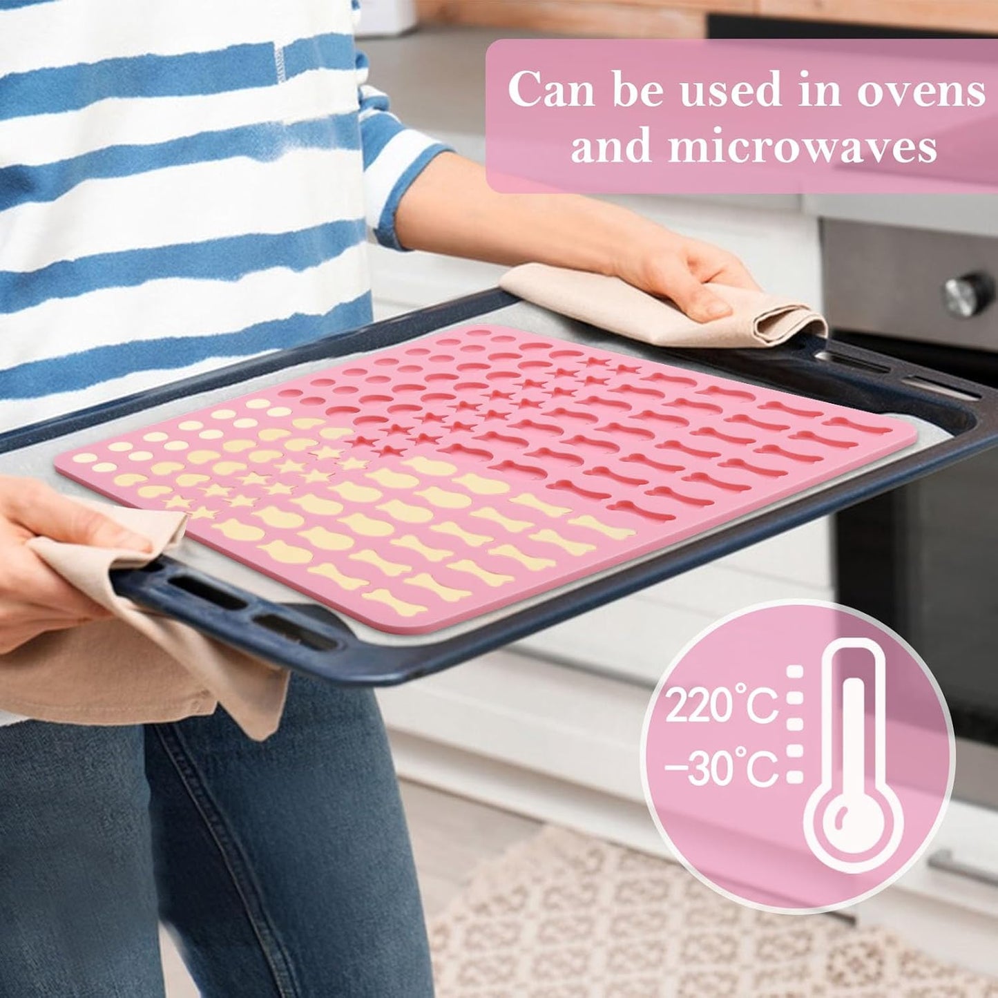 Backmatte Hundekekse, Silikon Backmatte Hundeleckerli 5 Formen in 1 Backunterlage Backform für DIY Hundekekse und Leckerlis (130 Gitter, Halbkugel Fische Knochen Stern Herzform）