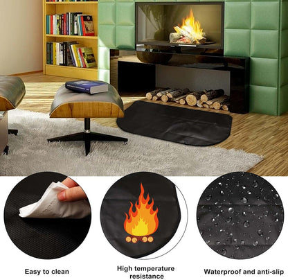 NQEUEPN Kaminmatte, 122x61cm Halbrund Feuerbeständiger Bodenbelags Schutz Hitzebeständige Untergrillmatte für Holzofen im Innen- und Außenbereich (Schwarz)