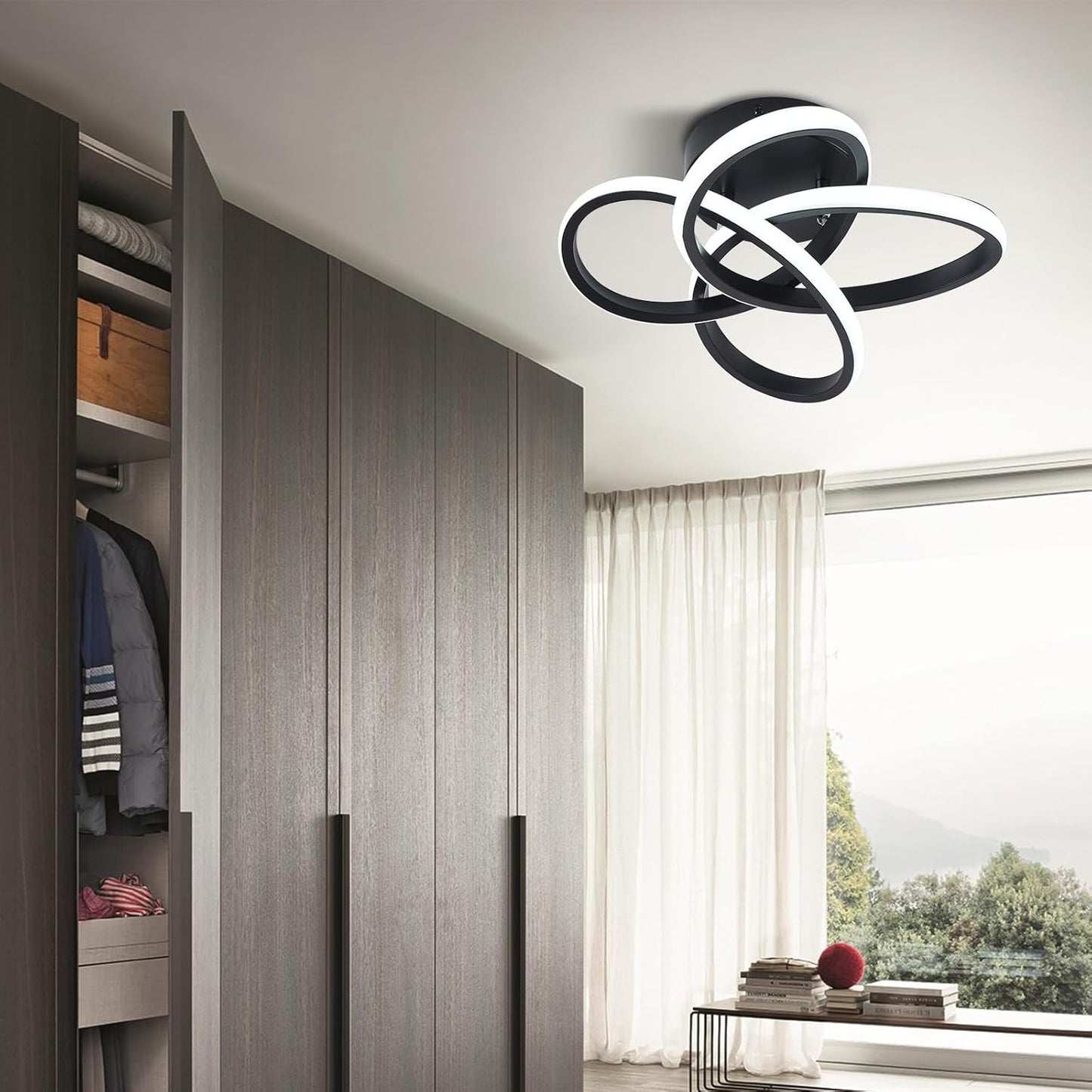 Qcyuui LED Deckenleuchte 32W - Moderne Deckenlampe rund - Deckenleuchten mit weißem Licht - LED Lampe Deckenlampe Schwarz für stilvolles Ambiente