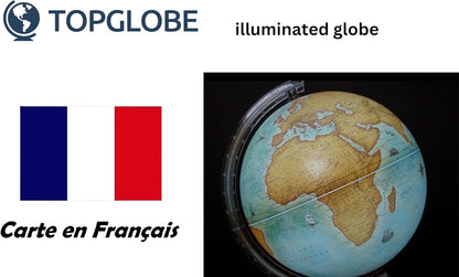 Topglobe TOPGLOBE Beleuchteter Globus 20 cm – französische Karte – moderne politische Globe – Dekoration für Bildung/Geographie/Büro