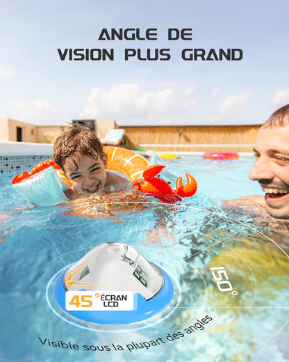 BALDR Pool Thermometer Funk, Wiederaufladbares Poolthermometer schwimmend mit zwei Digital Bildschirmen und großen Ziffern für Schwimmbecken, Whirlpool, heiße Quelle, Aquarium (Blau)