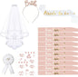 Deko Schärpe Set, 15PCS Braut to Be und Team Bride Schärpe Set mit 10 Team Bride Schärpe, 1 Braut Schärpe, Schleier, Abzeichen, Tiara, Tattoos, Accessoires Frauen für Junggesellinnenabschied