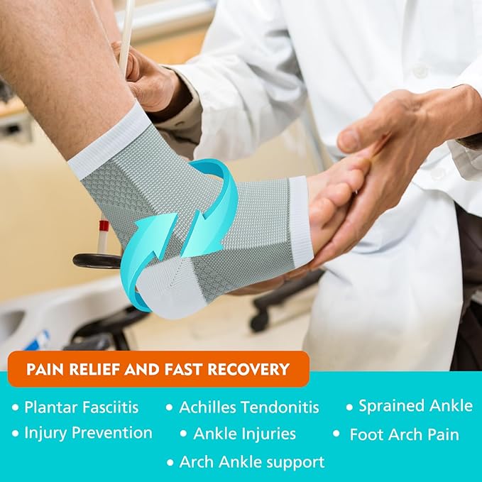 Billig4uk Knöchelversteigerung Tipp AKLE 4 Paare eignen sich für Sehnenentsehnen-Achilles mit Plantarfasziitis und Schmerzen aufgrund einer Verstauchung (weiß, 43-46)