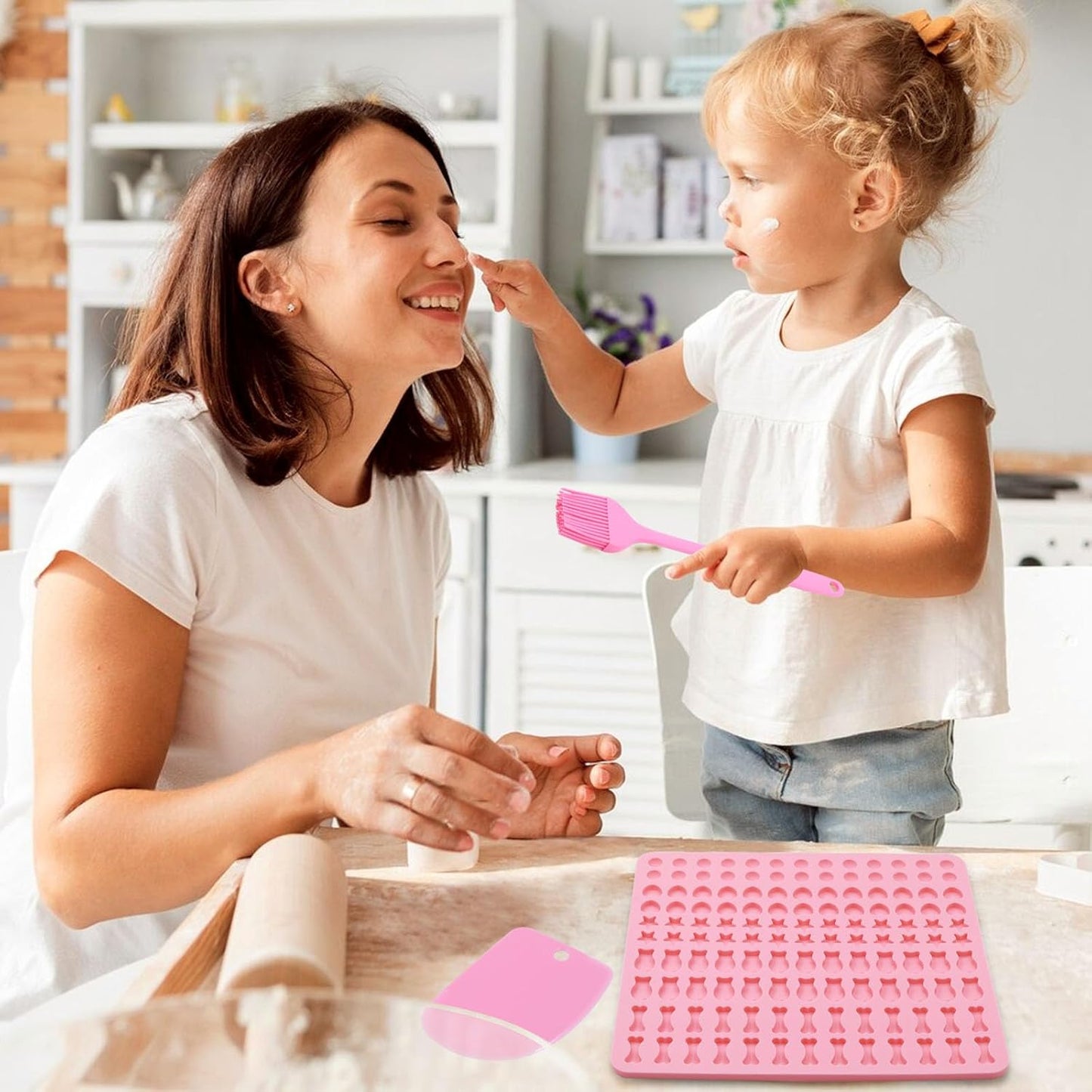 Backmatte Hundekekse, Silikon Backmatte Hundeleckerli 5 Formen in 1 Backunterlage Backform für DIY Hundekekse und Leckerlis (130 Gitter, Halbkugel Fische Knochen Stern Herzform）