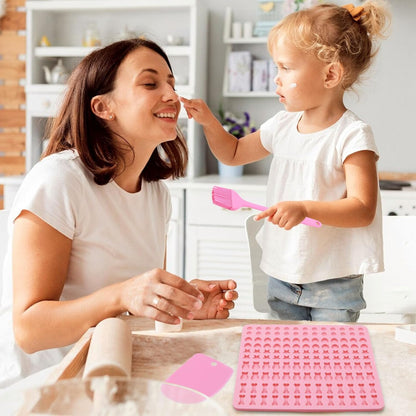 Backmatte Hundekekse, Silikon Backmatte Hundeleckerli 5 Formen in 1 Backunterlage Backform für DIY Hundekekse und Leckerlis (130 Gitter, Halbkugel Fische Knochen Stern Herzform）