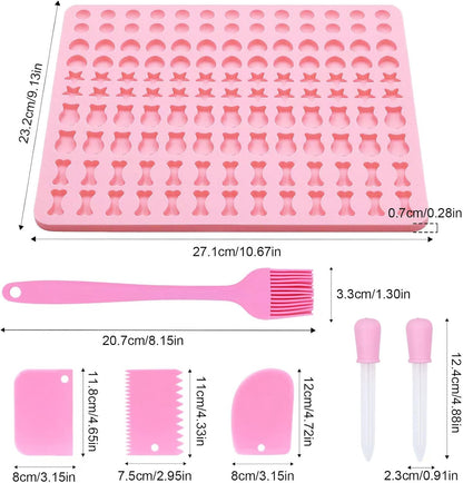 Backmatte Hundekekse, Silikon Backmatte Hundeleckerli 5 Formen in 1 Backunterlage Backform für DIY Hundekekse und Leckerlis (130 Gitter, Halbkugel Fische Knochen Stern Herzform）