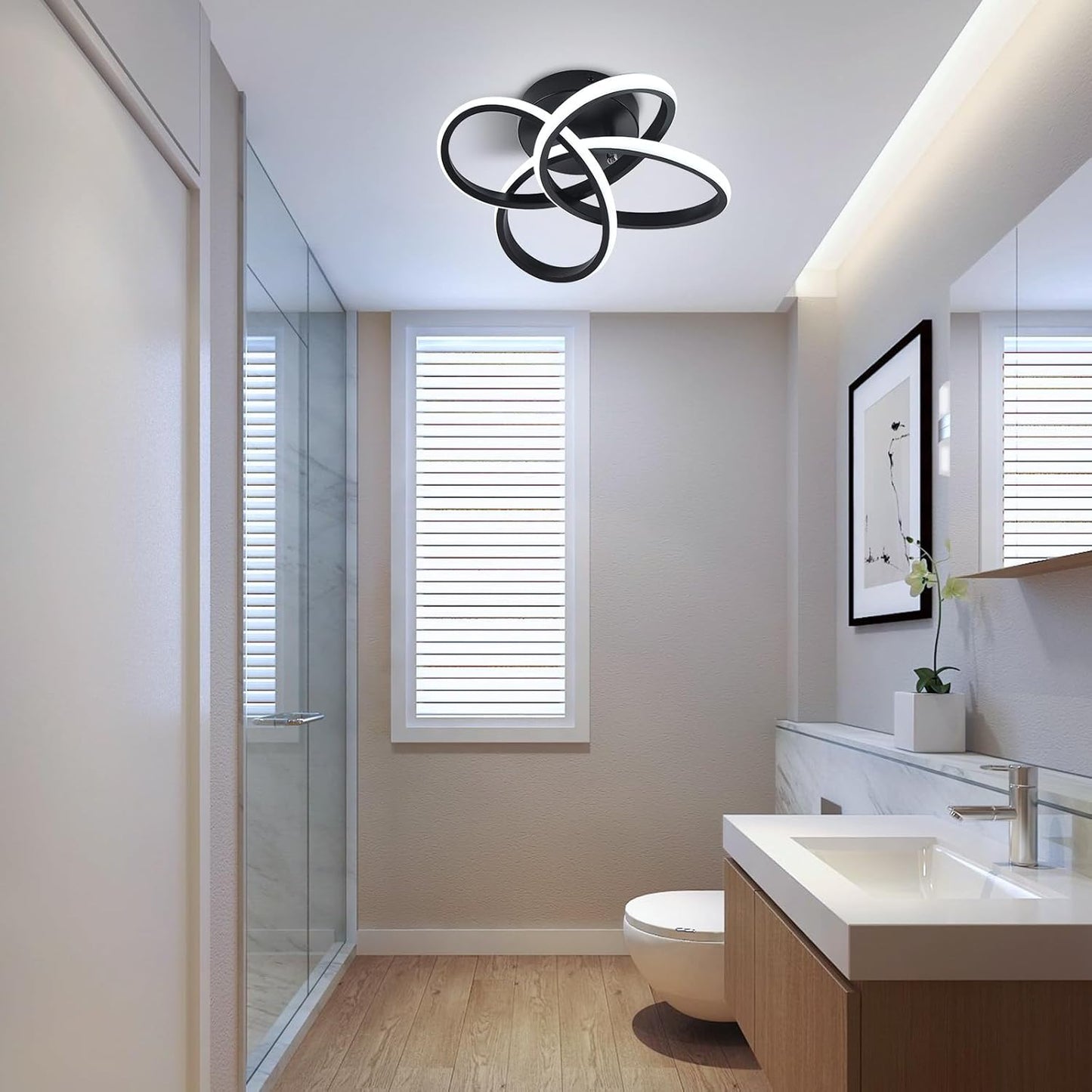 Qcyuui LED Deckenleuchte 32W - Moderne Deckenlampe rund - Deckenleuchten mit weißem Licht - LED Lampe Deckenlampe Schwarz für stilvolles Ambiente