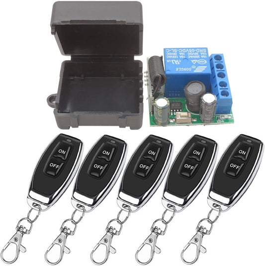 DieseRC Funk Fernbedienung Schalter 5V 12V 24V 30V 1 Kanal Funksteuerungs Relais Empfänger mit 5 Sender Schlüsselanhängern Potentialfreie Kontakte Relais Controller