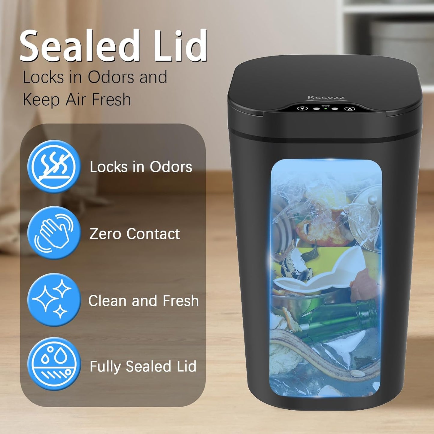 Kssvzz 2er Set Mülleimer Bad mit Sensor, 10L Automatischer Mülleimer mit Deckel, Elektrischer Mülleimer für Büro, Schlafzimmer, Küchen (Schwarz)