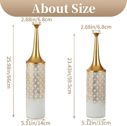 Sziqiqi Weiß Hoch Boden Vase Set - 66/60cm Extra Gross Bodenvase Große Vintage Blumenvase für Pampas Gras Federn Zweige Metall Schmale Hals Vasen für Wohnzimmer Schlafzimmer Tischdekoration