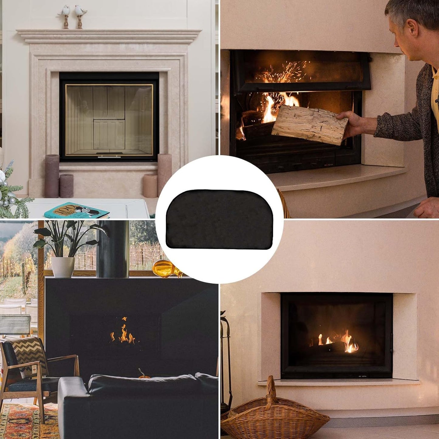 NQEUEPN Kaminmatte, 122x61cm Halbrund Feuerbeständiger Bodenbelags Schutz Hitzebeständige Untergrillmatte für Holzofen im Innen- und Außenbereich (Schwarz)