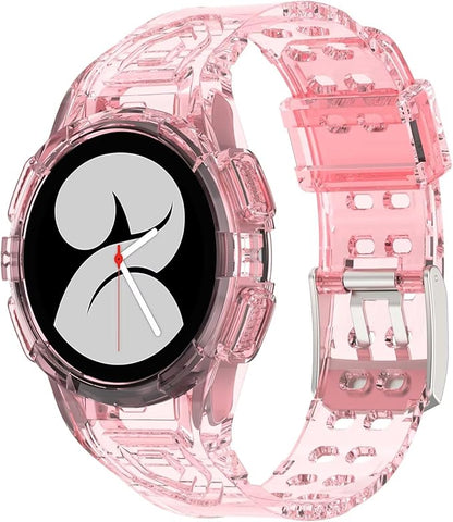 FTRONGRT Armband Kompatibel mit Samsung Galaxy Watch FE 40mm, Weiche Schutzhülle und Tragegurt integriert, Rundum-Schutz, Anti-Rutsch Ersatz-Uhrenarmband Kompatibel.Transparentes Rosa