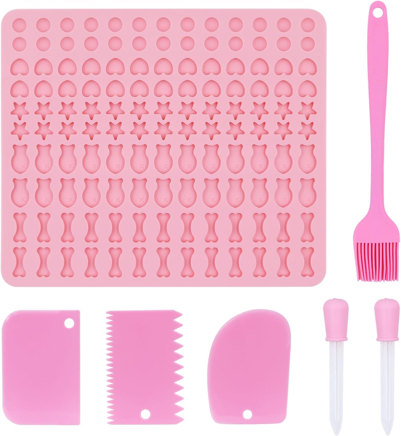 Backmatte Hundekekse, Silikon Backmatte Hundeleckerli 5 Formen in 1 Backunterlage Backform für DIY Hundekekse und Leckerlis (130 Gitter, Halbkugel Fische Knochen Stern Herzform）