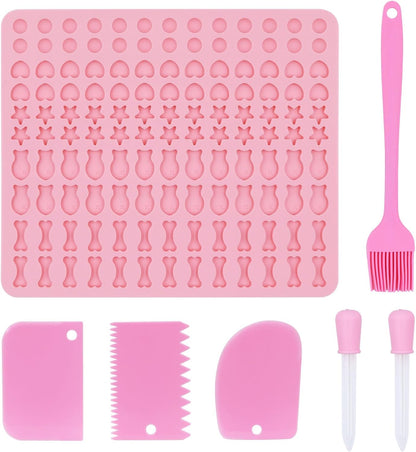 Backmatte Hundekekse, Silikon Backmatte Hundeleckerli 5 Formen in 1 Backunterlage Backform für DIY Hundekekse und Leckerlis (130 Gitter, Halbkugel Fische Knochen Stern Herzform）