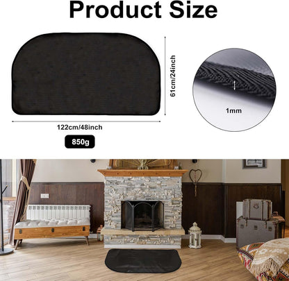 NQEUEPN Kaminmatte, 122x61cm Halbrund Feuerbeständiger Bodenbelags Schutz Hitzebeständige Untergrillmatte für Holzofen im Innen- und Außenbereich (Schwarz)