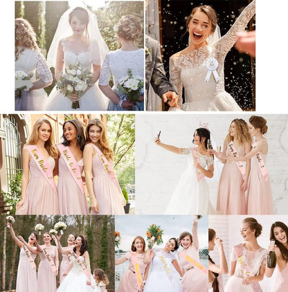 Deko Schärpe Set, 15PCS Braut to Be und Team Bride Schärpe Set mit 10 Team Bride Schärpe, 1 Braut Schärpe, Schleier, Abzeichen, Tiara, Tattoos, Accessoires Frauen für Junggesellinnenabschied