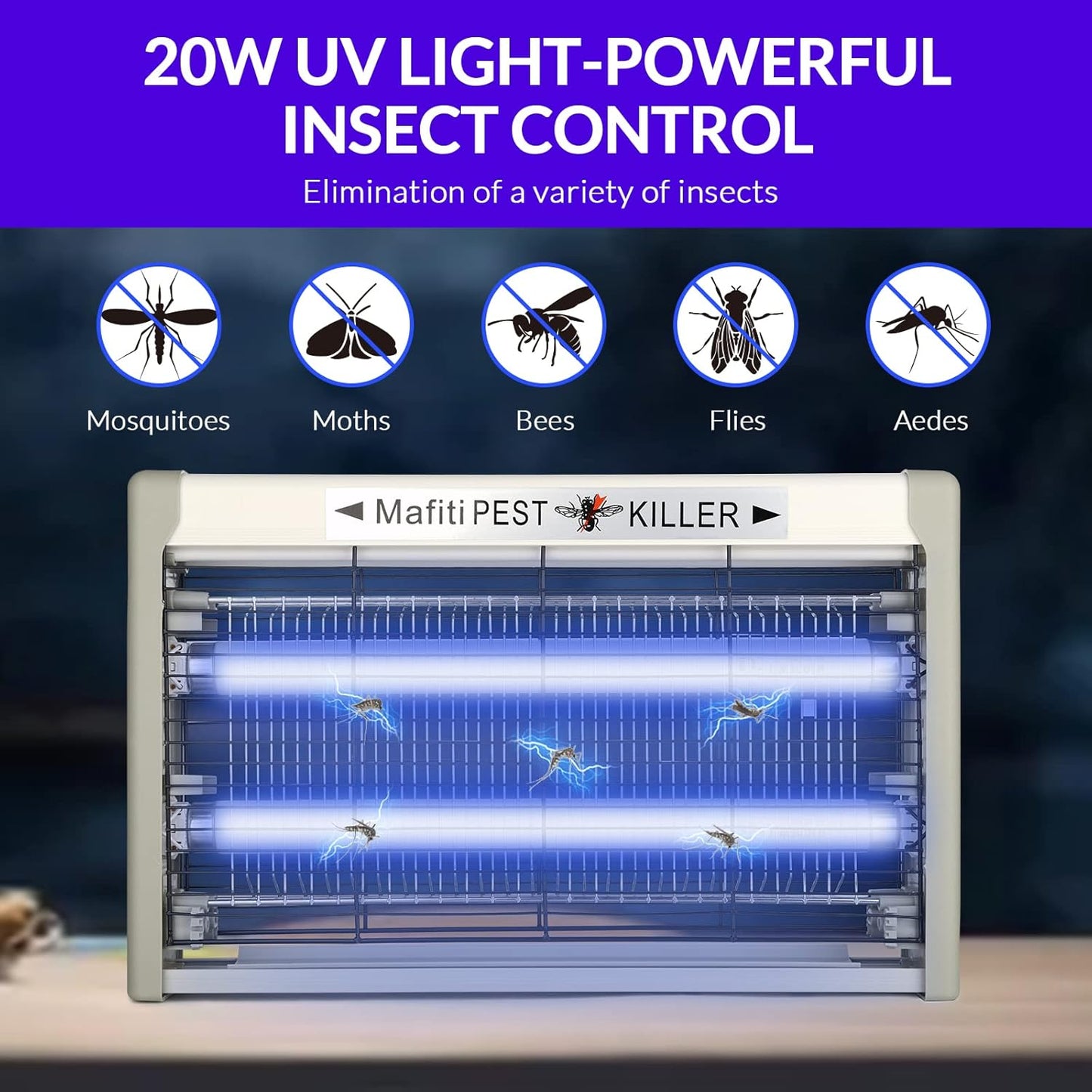 mafiti Elektrischer Insektenvernichter, moskito Killer Fliegenfalle-Elektrisch Innenmosquito Zapper 20W mit UV-Licht, Elektrische-Mückenfalle Für Küche, Haus, Hof (Grau)