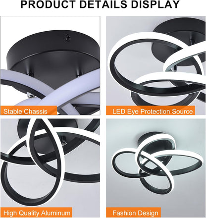 Qcyuui LED Deckenleuchte 32W - Moderne Deckenlampe rund - Deckenleuchten mit weißem Licht - LED Lampe Deckenlampe Schwarz für stilvolles Ambiente