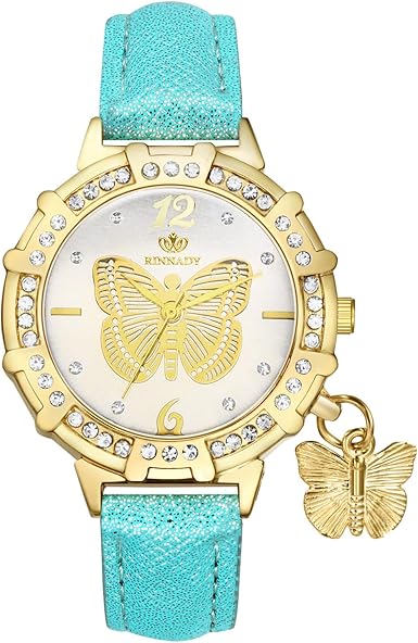 Avaner Damen Uhr Leder Armband Bohemian Schmetterling Butterfly Anhänger Glänzendes PU Leder Analoge Damenuhr Orange für Frauen