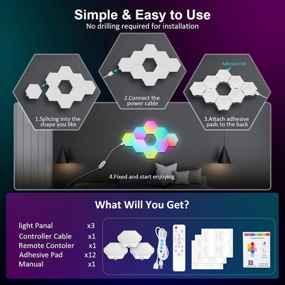 Kimimara Hexagonal Wall Wall Lights - 3 Stcs LED -Paneel