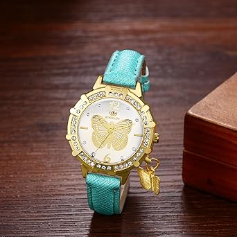 Avaner Damen Uhr Leder Armband Bohemian Schmetterling Butterfly Anhänger Glänzendes PU Leder Analoge Damenuhr Orange für Frauen
