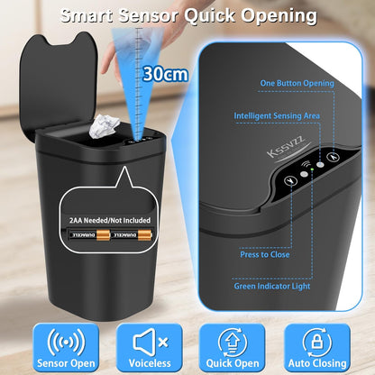 Kssvzz 2er Set Mülleimer Bad mit Sensor, 10L Automatischer Mülleimer mit Deckel, Elektrischer Mülleimer für Büro, Schlafzimmer, Küchen (Schwarz)