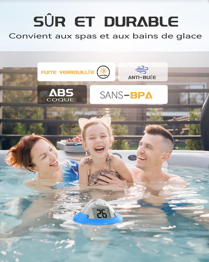 BALDR Pool Thermometer Funk, Wiederaufladbares Poolthermometer schwimmend mit zwei Digital Bildschirmen und großen Ziffern für Schwimmbecken, Whirlpool, heiße Quelle, Aquarium (Blau)