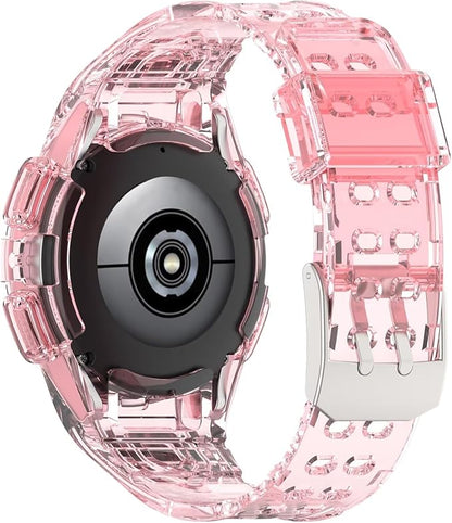FTRONGRT Armband Kompatibel mit Samsung Galaxy Watch FE 40mm, Weiche Schutzhülle und Tragegurt integriert, Rundum-Schutz, Anti-Rutsch Ersatz-Uhrenarmband Kompatibel.Transparentes Rosa